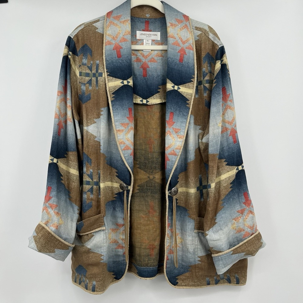 Women's 100 Linen Southwestern Jacket Boho XL Western Cowboy Aztec